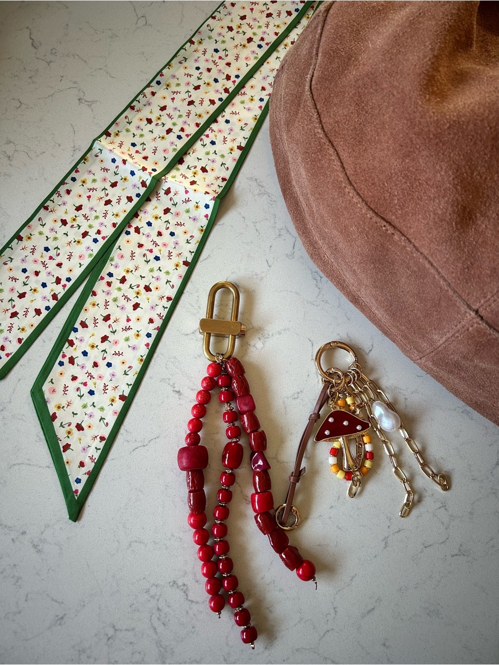 Free People Suede Roma Tote in Rust With 2 FP Bag Charms & Tilly Scarf - Picture 2 of 16